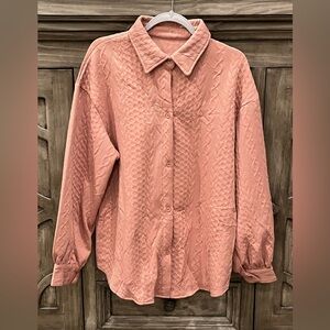 NWOT Women's Salmon Pink Cable-Knit Long Sleeve Button Down Top (Medium)